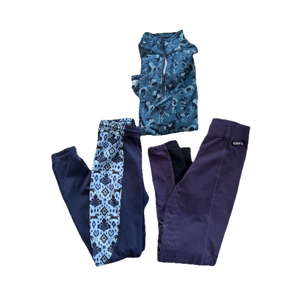 LOT OF 3 Med Kerrits Girls Equestrian Riding Leggings & 1/4 Zip Top Mod Mares